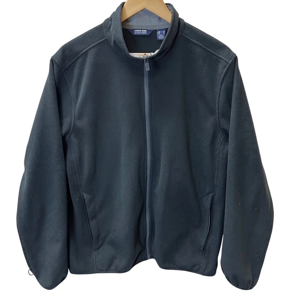 Lands' End Outfitters Mens Fleece Jacket Full Zip Mock Neck Black‎ Size M